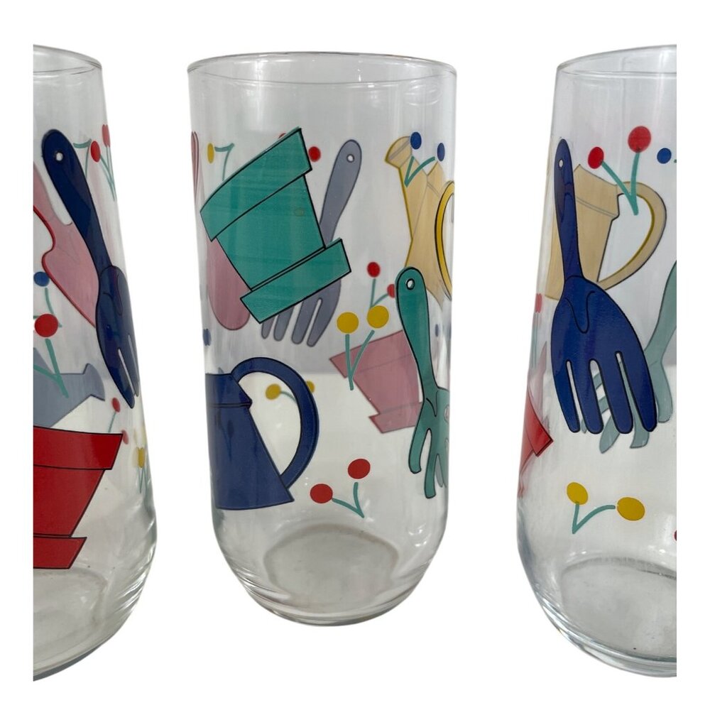 Luminarc Vintage Gardening Tools Glass Tumblers Set of 3 Colorful - Picture 3 of 9